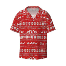 (Dachshunds Christmas Sweater Pattern_5127) Men's Hawaiian Shirts Cuban Collar Vintage Bowling Short Sleeve Button Down Beach Shirt Casual Summer Vacation Wear Retro Tee