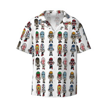 (LUCHADOR Nueve_15354) Men's Hawaiian Shirts Cuban Collar Vintage Bowling Short Sleeve Button Down Beach Shirt Casual Summer Vacation Wear Retro Tee