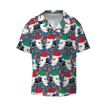 (Dalmatian Spot Dog Christmas Hat Bone Treat_6848) Men's Hawaiian Shirts Cuban Collar Vintage Bowling Short Sleeve Button Down Beach Shirt Casual Summer Vacation Wear Retro Tee