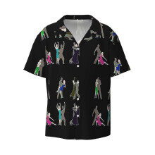 (Danceing _7881) Men's Hawaiian Shirts Cuban Collar Vintage Bowling Short Sleeve Button Down Beach Shirt Casual Summer Vacation Wear Retro Tee
