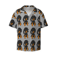 (Dachshund Puppy In Your Pocket Grey_2189) Men's Hawaiian Shirts Cuban Collar Vintage Bowling Short Sleeve Button Down Beach Shirt Casual Summer Vacation Wear Retro Tee