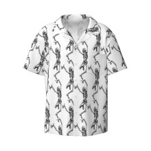 (Dance With Death_6434) Men's Hawaiian Shirts Cuban Collar Vintage Bowling Short Sleeve Button Down Beach Shirt Casual Summer Vacation Wear Retro Tee