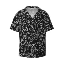 (Dance Black_10020) Men's Hawaiian Shirts Cuban Collar Vintage Bowling Short Sleeve Button Down Beach Shirt Casual Summer Vacation Wear Retro Tee