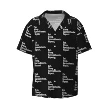 (Eat Sleep Spreadsheets Repeat_5801) Men's Hawaiian Shirts Cuban Collar Vintage Bowling Short Sleeve Button Down Beach Shirt Casual Summer Vacation Wear Retro Tee