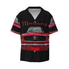 (Little Red Mustang_7373) Men's Hawaiian Shirts Cuban Collar Vintage Bowling Short Sleeve Button Down Beach Shirt Casual Summer Vacation Wear Retro Tee