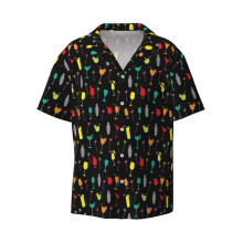 (Colourful Cocktail Glasses And Shakers Pattern_7702) Men's Hawaiian Shirts Cuban Collar Vintage Bowling Short Sleeve Button Down Beach Shirt Casual Summer Vacation Wear Retro Tee