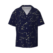 (Constellation Astronomy Star Map Night Sky_5516) Men's Hawaiian Shirts Cuban Collar Vintage Bowling Short Sleeve Button Down Beach Shirt Casual Summer Vacation Wear Retro Tee