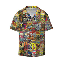 (Comic Book Collage II_4783) Men's Hawaiian Shirts Cuban Collar Vintage Bowling Short Sleeve Button Down Beach Shirt Casual Summer Vacation Wear Retro Tee