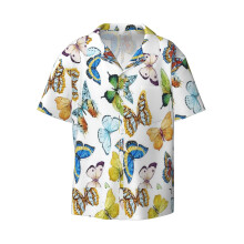 (Colorful Spring Butterflies Pattern_2365) Men's Hawaiian Shirts Cuban Collar Vintage Bowling Short Sleeve Button Down Beach Shirt Casual Summer Vacation Wear Retro Tee