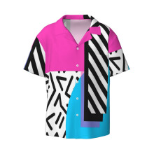 (Colorful Retro Memphis Abstract_12659) Men's Hawaiian Shirts Cuban Collar Vintage Bowling Short Sleeve Button Down Beach Shirt Casual Summer Vacation Wear Retro Tee
