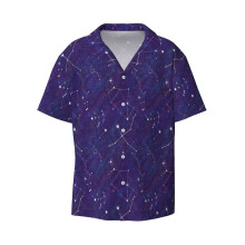 (Constellations_6077) Men's Hawaiian Shirts Cuban Collar Vintage Bowling Short Sleeve Button Down Beach Shirt Casual Summer Vacation Wear Retro Tee