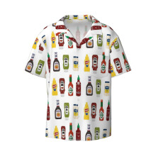 (Condiment Pattern_4810) Men's Hawaiian Shirts Cuban Collar Vintage Bowling Short Sleeve Button Down Beach Shirt Casual Summer Vacation Wear Retro Tee