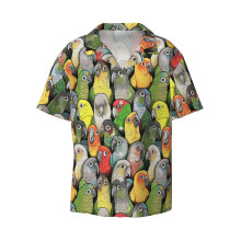 (Colour Of Conures_9678) Men's Hawaiian Shirts Cuban Collar Vintage Bowling Short Sleeve Button Down Beach Shirt Casual Summer Vacation Wear Retro Tee