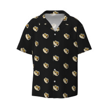 (Philly Cheesesteak_23294) Men's Hawaiian Shirts Cuban Collar Vintage Bowling Short Sleeve Button Down Beach Shirt Casual Summer Vacation Wear Retro Tee