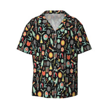 (Science Studies_6948) Men's Hawaiian Shirts Cuban Collar Vintage Bowling Short Sleeve Button Down Beach Shirt Casual Summer Vacation Wear Retro Tee