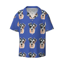 (Schnauzer Dog Colorful Illustration_4602) Men's Hawaiian Shirts Cuban Collar Vintage Bowling Short Sleeve Button Down Beach Shirt Casual Summer Vacation Wear Retro Tee