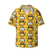 (School Bus Driver #1_8347) Men's Hawaiian Shirts Cuban Collar Vintage Bowling Short Sleeve Button Down Beach Shirt Casual Summer Vacation Wear Retro Tee