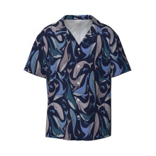 (School Of Whales_7702) Men's Hawaiian Shirts Cuban Collar Vintage Bowling Short Sleeve Button Down Beach Shirt Casual Summer Vacation Wear Retro Tee
