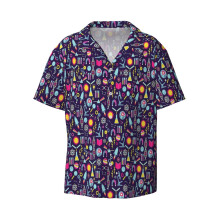 (Science Studies_5581) Men's Hawaiian Shirts Cuban Collar Vintage Bowling Short Sleeve Button Down Beach Shirt Casual Summer Vacation Wear Retro Tee