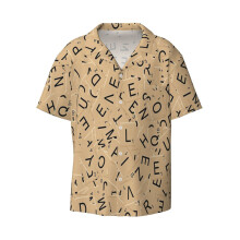 (Scrabble Tiles_7883) Men's Hawaiian Shirts Cuban Collar Vintage Bowling Short Sleeve Button Down Beach Shirt Casual Summer Vacation Wear Retro Tee