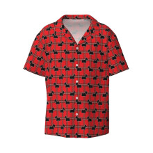 (Scottie Dogs_5750) Men's Hawaiian Shirts Cuban Collar Vintage Bowling Short Sleeve Button Down Beach Shirt Casual Summer Vacation Wear Retro Tee