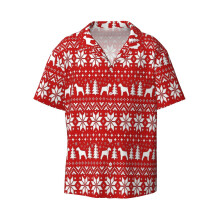 (Schnauzer Silhouettes Christmas Sweater Pattern_10183) Men's Hawaiian Shirts Cuban Collar Vintage Bowling Short Sleeve Button Down Beach Shirt Casual Summer Vacation Wear Retro Tee