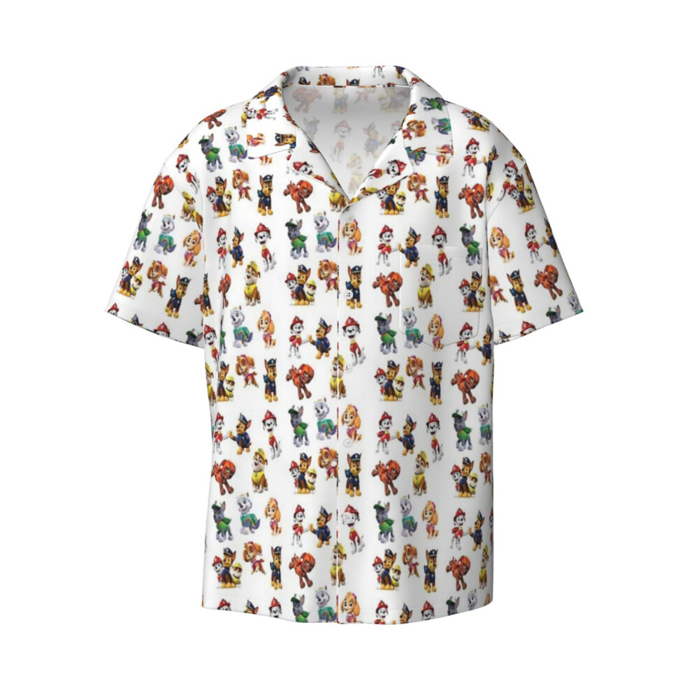 (Paw Patrol Team_7282) Men's Hawaiian Shirts Cuban Collar Vintage Bowling Short Sleeve Button Down Beach Shirt Casual Summer Vacation Wear Retro Tee