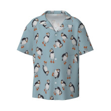 (Perfectly Perfect Puffins!_9830) Men's Hawaiian Shirts Cuban Collar Vintage Bowling Short Sleeve Button Down Beach Shirt Casual Summer Vacation Wear Retro Tee