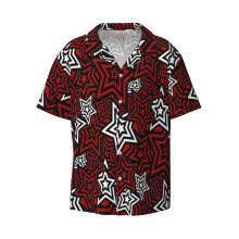 (Persona 5 Royal Phantom Thief Star Mask Pattern_10576) Men's Hawaiian Shirts Cuban Collar Vintage Bowling Short Sleeve Button Down Beach Shirt Casual Summer Vacation Wear Retro Tee