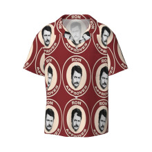 (Ron Approves - Parks And Recreation_6632) Men's Hawaiian Shirts Cuban Collar Vintage Bowling Short Sleeve Button Down Beach Shirt Casual Summer Vacation Wear Retro Tee