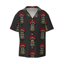 (Roman Centurion Helmet _2441) Men's Hawaiian Shirts Cuban Collar Vintage Bowling Short Sleeve Button Down Beach Shirt Casual Summer Vacation Wear Retro Tee