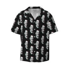 (Ronald Reagan Retro Halftone Dots Pattern Vintage Retrowave 80s Retro Style Punk GenX HD HIGH QUALIT) Men's Hawaiian Shirts Cuban Collar Vintage Bowling Short Sleeve Button Down Beach Shirt Casual Summer Vacation Wear Retro Tee