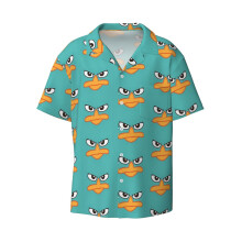 (Perry The Platypus Mask_22606) Men's Hawaiian Shirts Cuban Collar Vintage Bowling Short Sleeve Button Down Beach Shirt Casual Summer Vacation Wear Retro Tee