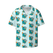 (Perry The Platypus Baby From Phineas And Ferb_9850) Men's Hawaiian Shirts Cuban Collar Vintage Bowling Short Sleeve Button Down Beach Shirt Casual Summer Vacation Wear Retro Tee