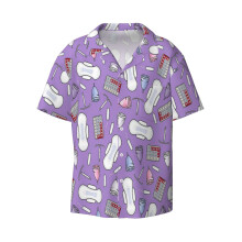 (Period Protection, PMS Ready In Purple_3853) Men's Hawaiian Shirts Cuban Collar Vintage Bowling Short Sleeve Button Down Beach Shirt Casual Summer Vacation Wear Retro Tee