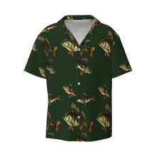 (Perches_3058) Men's Hawaiian Shirts Cuban Collar Vintage Bowling Short Sleeve Button Down Beach Shirt Casual Summer Vacation Wear Retro Tee