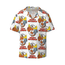 (Rocky And Bullwinkle _11488) Men's Hawaiian Shirts Cuban Collar Vintage Bowling Short Sleeve Button Down Beach Shirt Casual Summer Vacation Wear Retro Tee