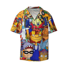 (Rocket Power_10010) Men's Hawaiian Shirts Cuban Collar Vintage Bowling Short Sleeve Button Down Beach Shirt Casual Summer Vacation Wear Retro Tee