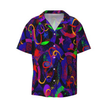 (Roller Rink Floor_5081) Men's Hawaiian Shirts Cuban Collar Vintage Bowling Short Sleeve Button Down Beach Shirt Casual Summer Vacation Wear Retro Tee