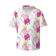 (Pepa Pig_7716) Men's Hawaiian Shirts Cuban Collar Vintage Bowling Short Sleeve Button Down Beach Shirt Casual Summer Vacation Wear Retro Tee