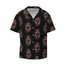 (Sacred Heart Of Jesus Christ_3655) Men's Hawaiian Shirts Cuban Collar Vintage Bowling Short Sleeve Button Down Beach Shirt Casual Summer Vacation Wear Retro Tee