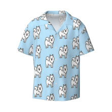 (Samoyed_6606) Men's Hawaiian Shirts Cuban Collar Vintage Bowling Short Sleeve Button Down Beach Shirt Casual Summer Vacation Wear Retro Tee