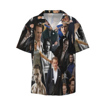 (Sam Heughan_10478) Men's Hawaiian Shirts Cuban Collar Vintage Bowling Short Sleeve Button Down Beach Shirt Casual Summer Vacation Wear Retro Tee