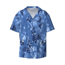 (Sakura Blossom In Blue_9623) Men's Hawaiian Shirts Cuban Collar Vintage Bowling Short Sleeve Button Down Beach Shirt Casual Summer Vacation Wear Retro Tee