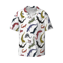 (Salamanders_4389) Men's Hawaiian Shirts Cuban Collar Vintage Bowling Short Sleeve Button Down Beach Shirt Casual Summer Vacation Wear Retro Tee