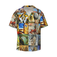 (Salvador Dali_22317) Men's Hawaiian Shirts Cuban Collar Vintage Bowling Short Sleeve Button Down Beach Shirt Casual Summer Vacation Wear Retro Tee