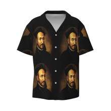 (Saint Ignatius Of Loyola_15205) Men's Hawaiian Shirts Cuban Collar Vintage Bowling Short Sleeve Button Down Beach Shirt Casual Summer Vacation Wear Retro Tee