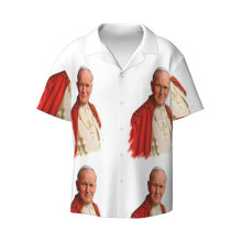 (Saint John Paul II_8451) Men's Hawaiian Shirts Cuban Collar Vintage Bowling Short Sleeve Button Down Beach Shirt Casual Summer Vacation Wear Retro Tee