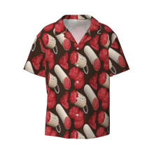 (Salami Time!_5813) Men's Hawaiian Shirts Cuban Collar Vintage Bowling Short Sleeve Button Down Beach Shirt Casual Summer Vacation Wear Retro Tee