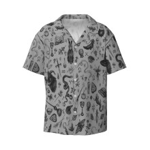 (Salem Witch_9357) Men's Hawaiian Shirts Cuban Collar Vintage Bowling Short Sleeve Button Down Beach Shirt Casual Summer Vacation Wear Retro Tee